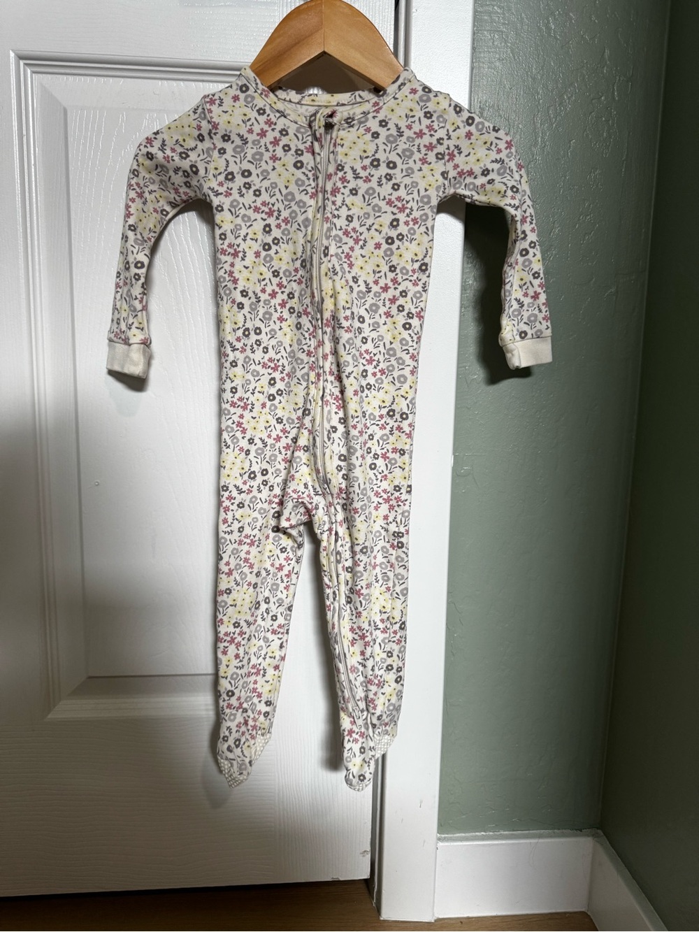 Colored Organics Cream Floral Footed One-Piece